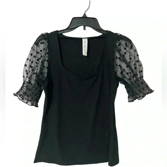 Verdusa Women's Sheer Dobby Mesh Puff Sleeve Square Neck Top - Picture 2 of 6